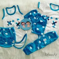 تیکه شورت عینکی و تیکه شلوارک نوزادی 0 تا 12 ماه طرح ابر آبی کد 342