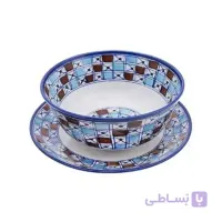 ست کاسه و بشقاب چینی طرح شطرنجی دکوری