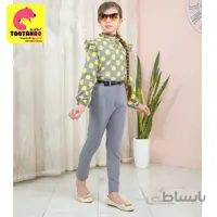 شومیز شلوار مجلسی آنوشا طوسی زرد | توپ توپی