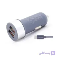 شارژر فندکی ترتل برند با 2 خروجی و کابل لایتنینگ ا TURTLE BRAND CAR CHARGE DUAL PORT WITH LIGHTNING CABLE 1.2 M