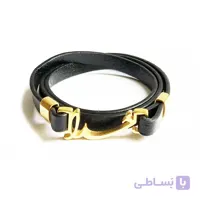 دستبند چرم خدا مشکی طلائی LM1039