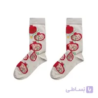 جوراب ساق دار زنانه کرمی با طرح انار شب یلدا کد PH592