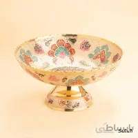 میوه خوری برنجی میناکاری پایه دار دورو مدل لب کنگره گود