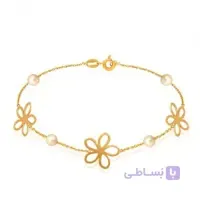 دستبند طلا زنانه طرح گل با مروارید کد XB844