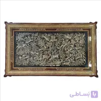 تابلو قلم زنی طرح شکار با قاب خاتم ترنج 123*73