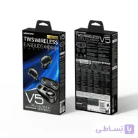 هندزفری بلوتوث 2 گوش ریمکس مدل tws v5 همراه با کیس شارژ