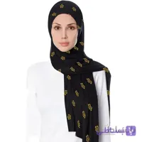 شال حریر مشکی گلدوزی گل زرد