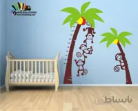 برچسب دیواری اندازه گیری قد میمونهای آویزان از نخل کد h166