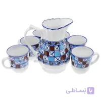 پارچ و لیوان چینی دسته دار طرح شطرنجی سرویس 7 پارچه