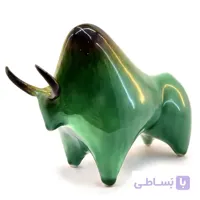 مجسمه سرامیکی گاو خشمگین سبز