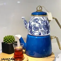 کتری قوری لعابی آبی گلدار پاچی ترکیه