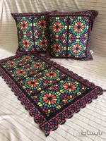 ست کوسن و رانر مخمل طرح کاشی کاری ا Set, cushion, runner velvet design tiling