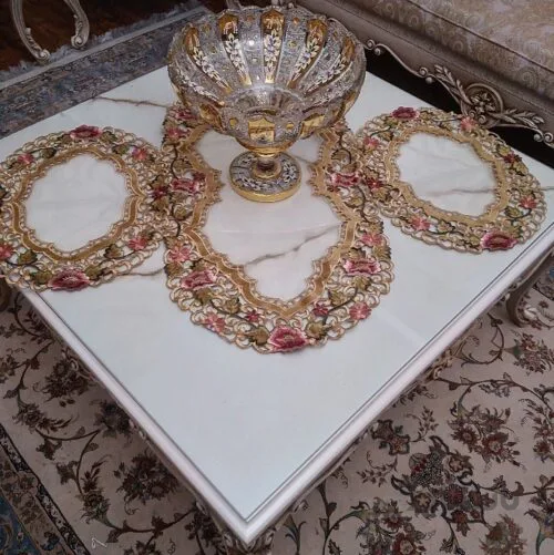رومیزی 3 تیکه حریر مخمل گلدوزی(a)