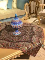 رومیزی مربع ترمه طرح سالار مشکی ابریشم کد 710 کد 410552