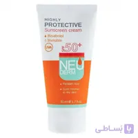 ضد افتاب بی رنگ فاقد چربی نیودرم SPF50 مناسب پوست چرب و مختلط
