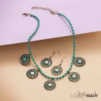 نیم ست گردنبند گوشواره آلمینیوم اشک سبزآبی