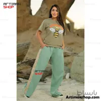 ست تیشرت شلوار زنانه بیگ سایز یشیم کد 9228