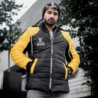 کاپشن مردانه مشکی زرد مدل LV