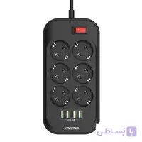 چند راهی ۶ خانه برق ارت دار KingStar KPS5105 با کابل ۲ متری + شارژر USB