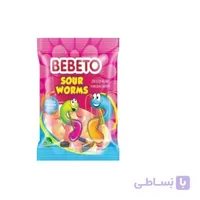 پاستیل ببتو مدل مار شکری 80 گرم - BEBETO SOUR WORMS