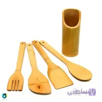 ست کفگیر و قاشق چوبی بامبو با استند