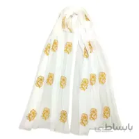 شال حریر سفید گلدوزی گل طلایی
