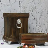 سطل و جا دستمال MDF رنگ آنتیک طلایی