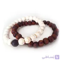 ست دستبند دخترانه چوب و سنگ با گوی لاوا ا Set of girls wood and stone bracelet with lava ball