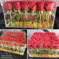 باکس شیشه ای با ۲۵ شاخه رز هلندی