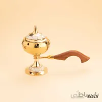 اسپند دود کن برنجی و صدفی طلایی دسته چوبی مدل کرو سایز 3