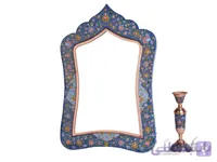 آینه و شمعدان مسی با نقاشی پرداز