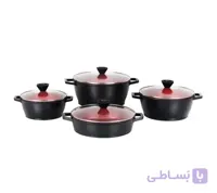 سرویس قابلمه 8 پارچه مشکی قرمز گرانیت ورونا