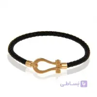 دستبند چرم مردانه با پلاک طلا طرح فرد (سایز بزرگ) کد MB129