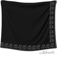روسری حریر مشکی گلدوزی گل نقره ای