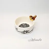 کاسه سرامیکی کالیگرافی نوشته دار با پرنده طلا سایز ۱