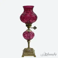 شمعدان قرمز كريستال تراشخورده پايه برنز