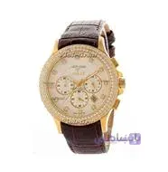 ساعت ویولت Violet زنانه کرنوگراف گرد نگین دار چرمی طلایی صفحه روشن کد 0381/2L
