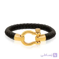 دستبند چرم مردانه با پلاک طلا کد MB151