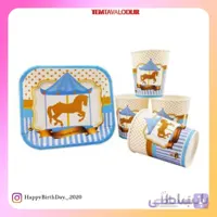 تم کراسل آبی بشقاب و لیوان