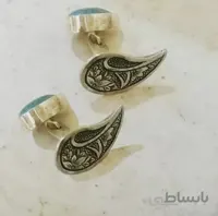 دکمه سرآستین اطلسی نقره و سنگ فیروزه کد ۱۰۲۱۰