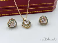 نیم ست گوشواره و گردنبند طرح قلب نگین دار