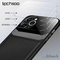 قاب موبایل شیاومی لنز چرمی و شیشه‌ای مشکی