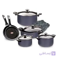 سرویس 10 پارچه گرانیتا سرمه ای با درب شیشه ای زرساب کد GT-7500G-S