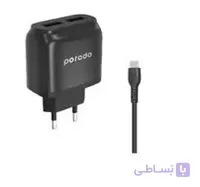 فست شارژر دیواری Type C پرودو با کابل 1.2 متر- Porodo Dual USB Wall Charger 2.4A with Improved Version PVC Type-C Cable 1.2m EU - Black