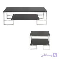 میز عسلی ۲طبقه شیشه مشکی سکوریت ۱۰میل پایه استیل ۶۰×۶۰×۴۳ مدل S930 راحتیران