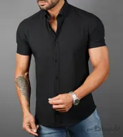 پیراهن نخی tommy Hilfiger یقه مردانه استین کوتاه ساده pn154