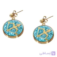 گوشواره سنگ اونیکس و ورق طلا طرح ماه آذر