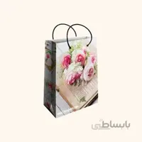 ساک کادویی کوچک طولی سایز 2 طرح گل رز سفید صورتی