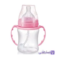 شیشه شیر طلقی 180 میل 360 درجه صورتی (سرشیشه پهن) بی بی سیل
