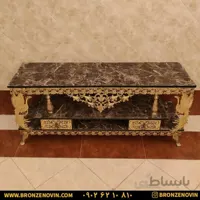 میز تلویزیون برنزی سیمرغ دار صفحه هایگلاس